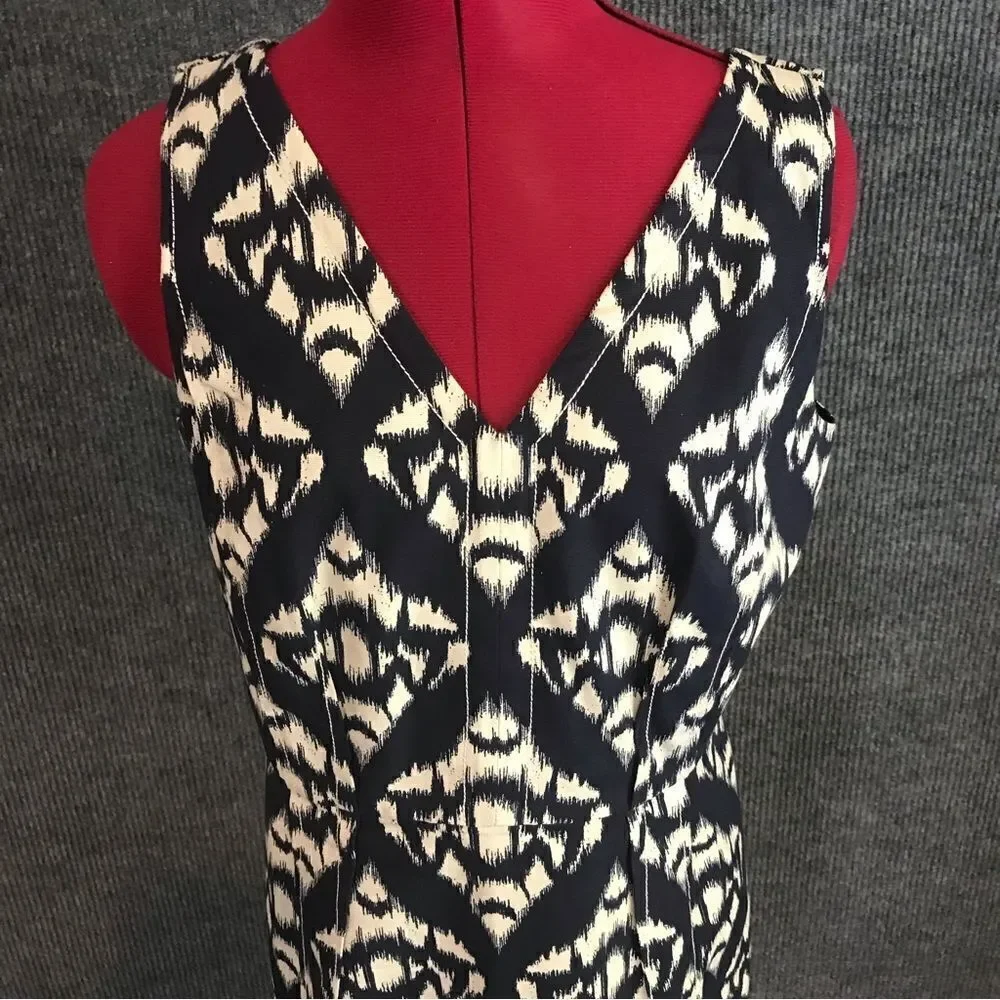 Talbots Dress Women’s Size 8 Navy Blue & Beige Cotton Sleeveless Sheath - Picture 8 of 9
